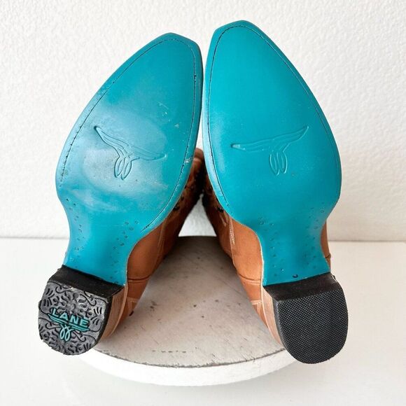 Wide calf friendly Tan Heeled Boots with Intricate Detailing - Picture 8 of 10